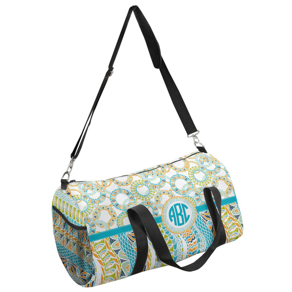 Custom Teal Circles & Stripes Duffel Bag (Personalized)