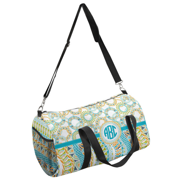 Custom Teal Circles & Stripes Duffel Bag - Small (Personalized)