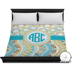 Teal Circles & Stripes Duvet Cover - King (Personalized)