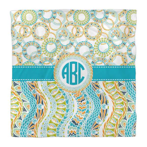 Teal Circles & Stripes Duvet Cover - Queen - Front