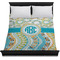 Teal Circles & Stripes Duvet Cover - Queen - On Bed - No Prop