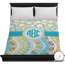 Teal Circles & Stripes Duvet Cover - Full / Queen (Personalized)