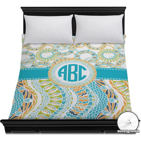 Custom Teal Circles & Stripes Duvet Cover - Full / Queen (Personalized)