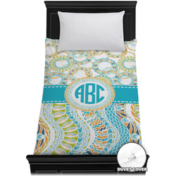Teal Circles & Stripes Duvet Cover - Twin XL (Personalized)