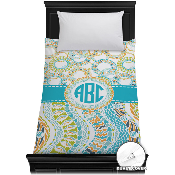 Custom Teal Circles & Stripes Duvet Cover - Twin (Personalized)