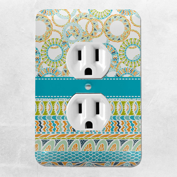 Teal Circles & Stripes Electric Outlet Plate - LIFESTYLE