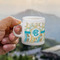 Teal Circles & Stripes Espresso Cup - 3oz LIFESTYLE (new hand)
