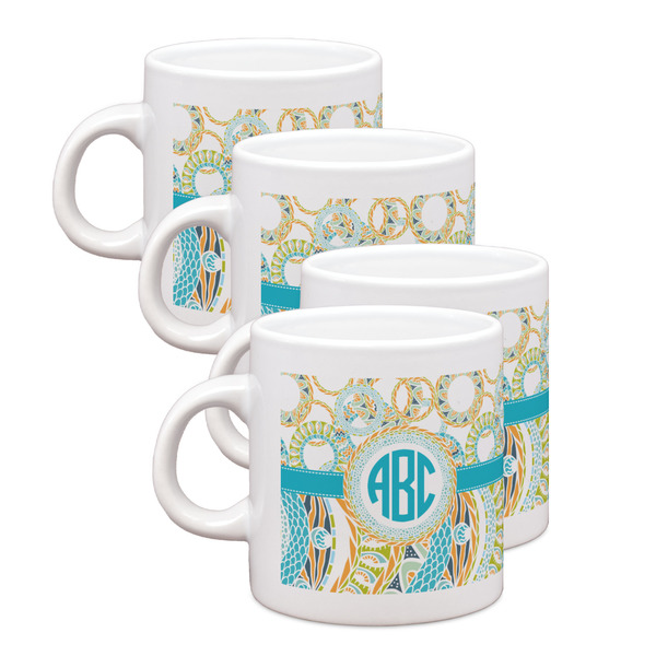 Custom Teal Circles & Stripes Single Shot Espresso Cups - Set of 4 (Personalized)