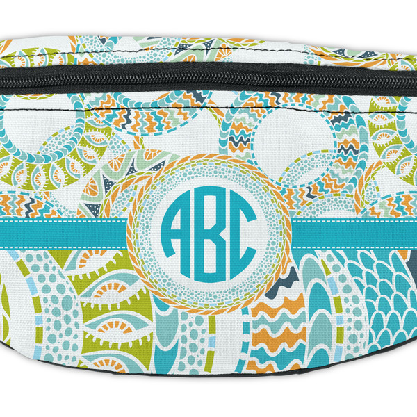 Teal Circles & Stripes Fanny Pack - Closeup