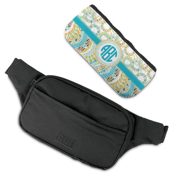 Teal Circles & Stripes Fanny Packs - FLAT (flap off)