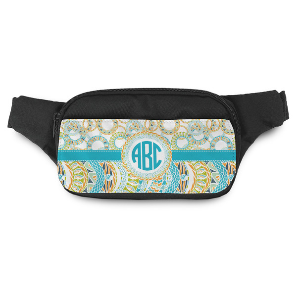 Custom Teal Circles & Stripes Fanny Pack - Modern Style (Personalized)