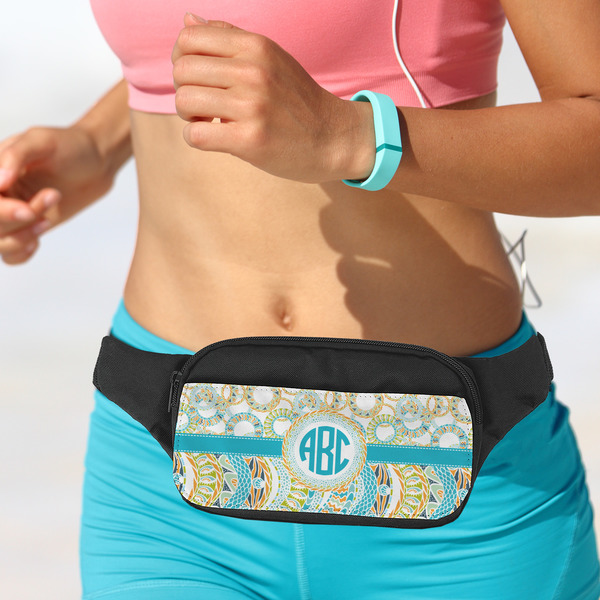 Teal Circles & Stripes Fanny Packs - LIFESTYLE