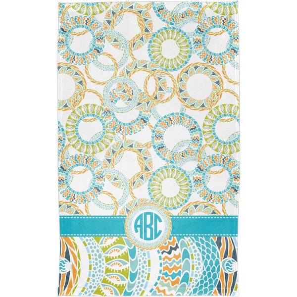 Teal Circles & Stripes Finger Tip Towel - Full View