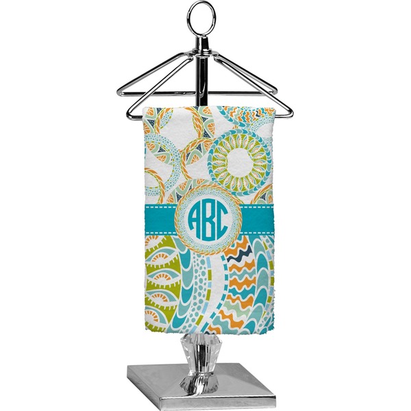 Custom Teal Circles & Stripes Finger Tip Towel - Full Print (Personalized)