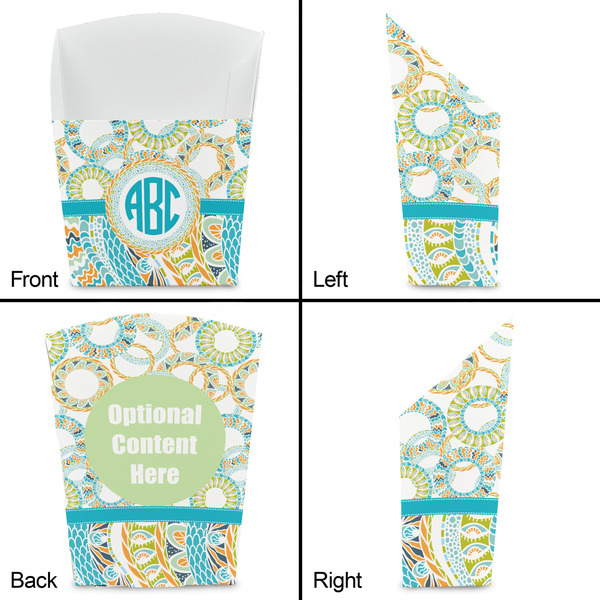 Teal Circles & Stripes French Fry Favor Box - Front & Back View