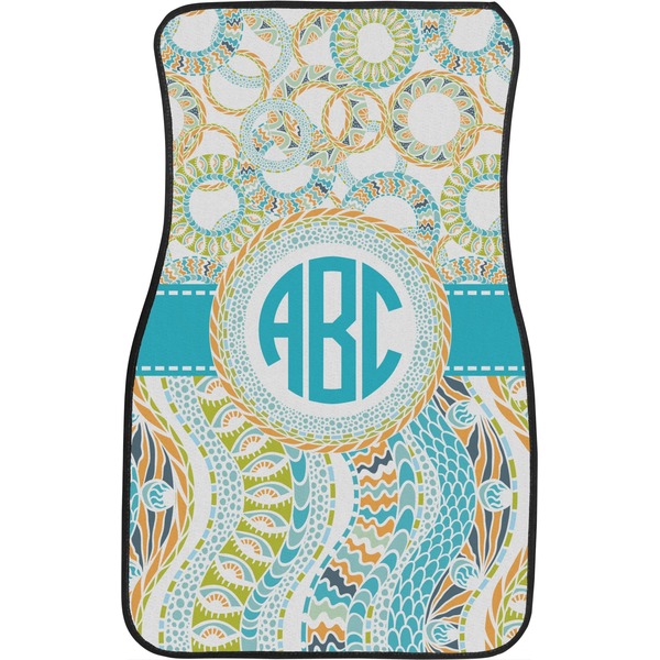 Teal Circles & Stripes Front Seat Car Mat