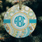 Teal Circles & Stripes Frosted Glass Ornament - Round (Lifestyle)