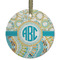 Teal Circles & Stripes Frosted Glass Ornament - Round