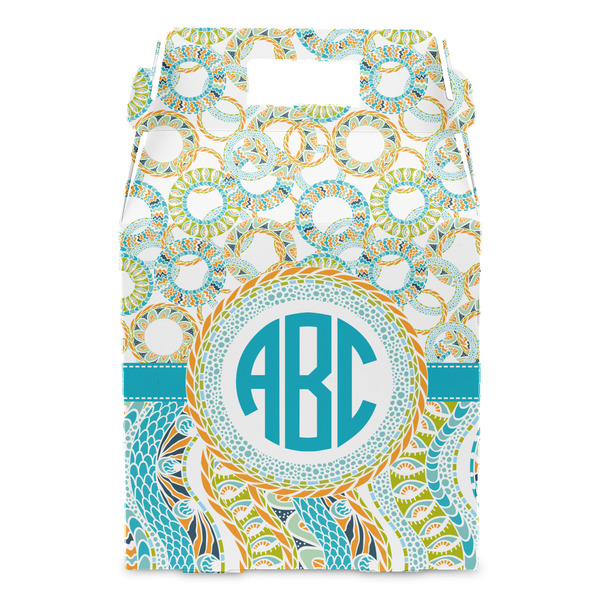 Teal Circles & Stripes Gable Favor Box - Front