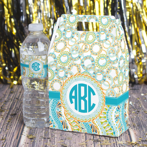 Teal Circles & Stripes Gable Favor Box - In Context