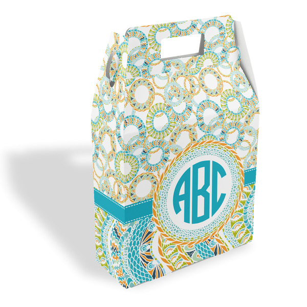 Custom Teal Circles & Stripes Gable Favor Box (Personalized)