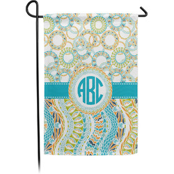Teal Circles & Stripes Small Garden Flag - Single Sided w/ Monograms