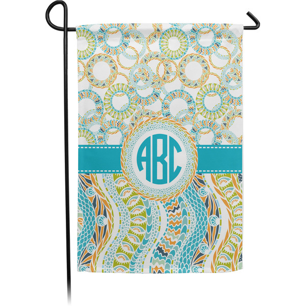 Custom Teal Circles & Stripes Small Garden Flag - Single Sided w/ Monograms