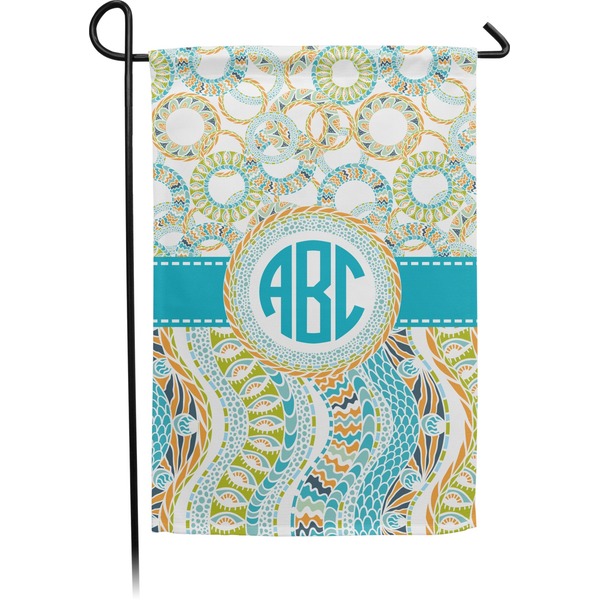 Custom Teal Circles & Stripes Small Garden Flag - Double Sided w/ Monograms