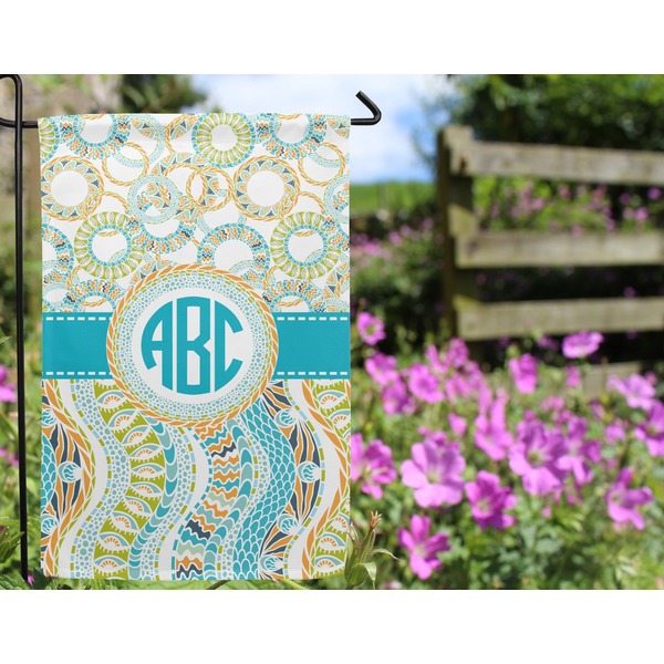 Teal Circles & Stripes Garden Flag - Outside In Flowers