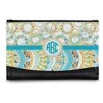 Teal Circles & Stripes Genuine Leather Women's Wallet - Small (Personalized)