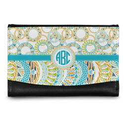 Teal Circles & Stripes Genuine Leather Women's Wallet - Small (Personalized)