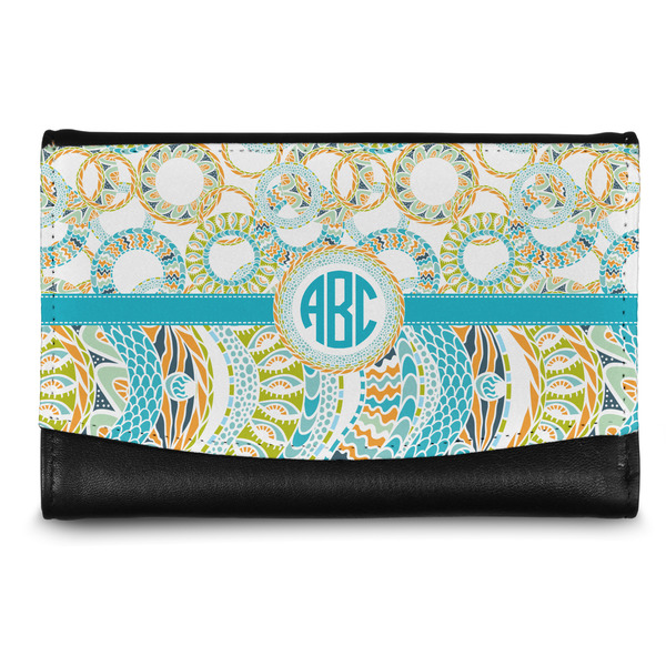 Custom Teal Circles & Stripes Genuine Leather Women's Wallet - Small (Personalized)