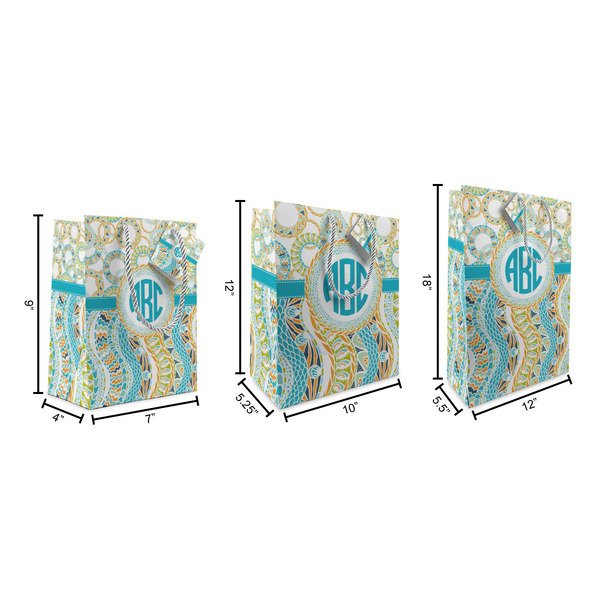 Teal Circles & Stripes Gift Bags - All Sizes - Dimensions