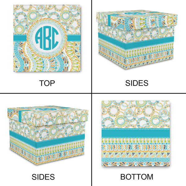 Teal Circles & Stripes Gift Boxes with Lid - Canvas Wrapped - Large - Approval
