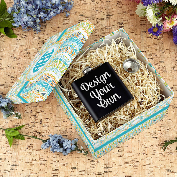 Teal Circles & Stripes Gift Boxes with Lid - Canvas Wrapped - Large - In Context