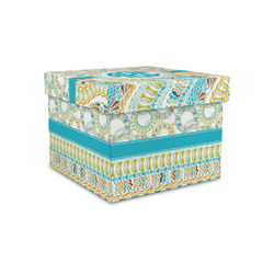 Teal Circles & Stripes Gift Box with Lid - Canvas Wrapped - Small (Personalized)
