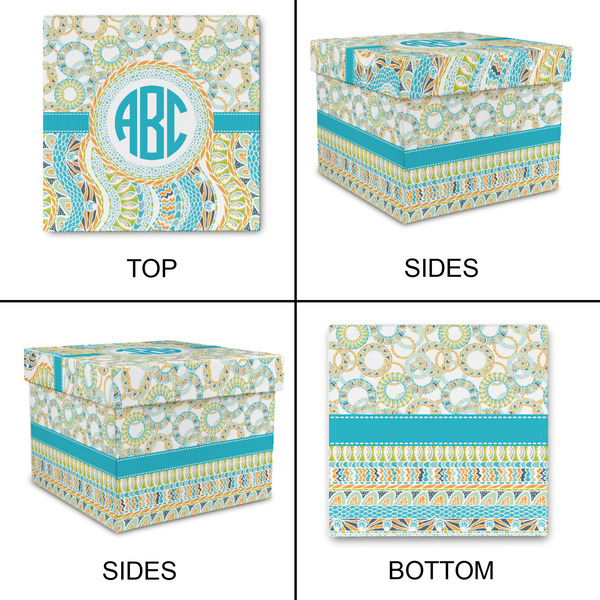 Teal Circles & Stripes Gift Boxes with Lid - Canvas Wrapped - X-Large - Approval