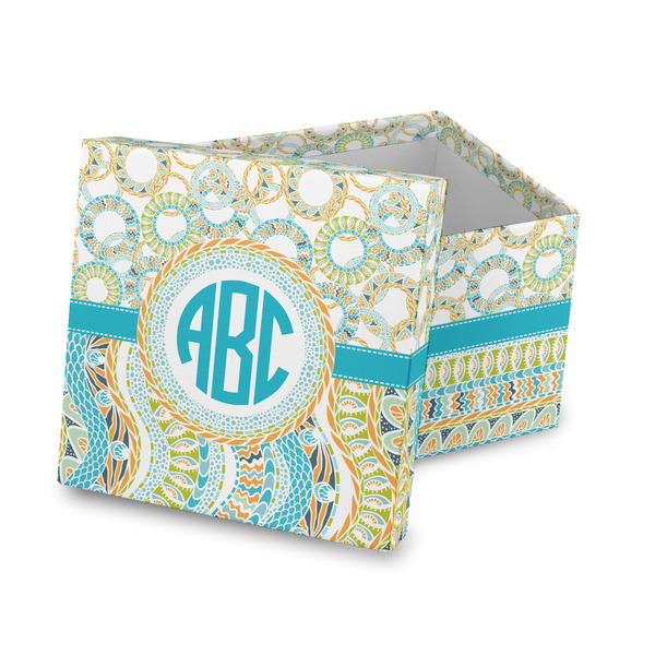 Custom Teal Circles & Stripes Gift Box with Lid - Canvas Wrapped (Personalized)