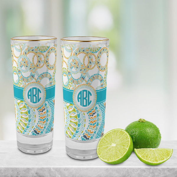 Teal Circles & Stripes Glass Shot Glass - 2 oz - LIFESTYLE