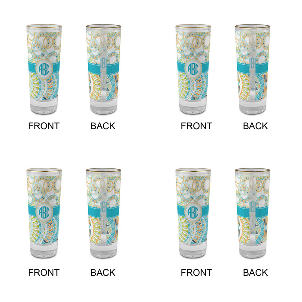 Teal Circles & Stripes Glass Shot Glass - 2 oz - Set of 4 - APPROVAL