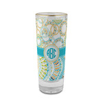 Teal Circles & Stripes 2 oz Shot Glass -  Glass with Gold Rim - Single (Personalized)