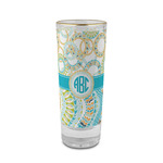 Teal Circles & Stripes 2 oz Shot Glass -  Glass with Gold Rim - Set of 4 (Personalized)