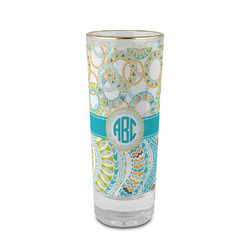 Teal Circles & Stripes 2 oz Shot Glass - Glass with Gold Rim (Personalized)