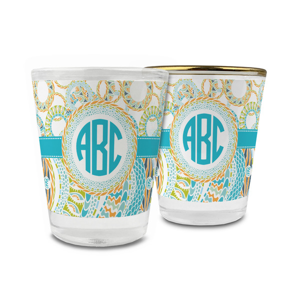 Custom Teal Circles & Stripes Glass Shot Glass - 1.5 oz (Personalized)
