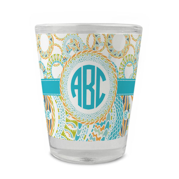 Custom Teal Circles & Stripes Glass Shot Glass - 1.5 oz - Set of 4 (Personalized)