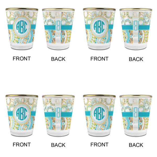 Teal Circles & Stripes Glass Shot Glass - with gold rim - Set of 4 - APPROVAL