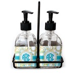 Teal Circles & Stripes Glass Soap & Lotion Bottle Set (Personalized)
