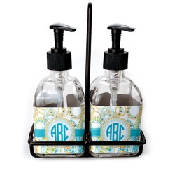 Teal Circles & Stripes Glass Soap & Lotion Bottles (Personalized)