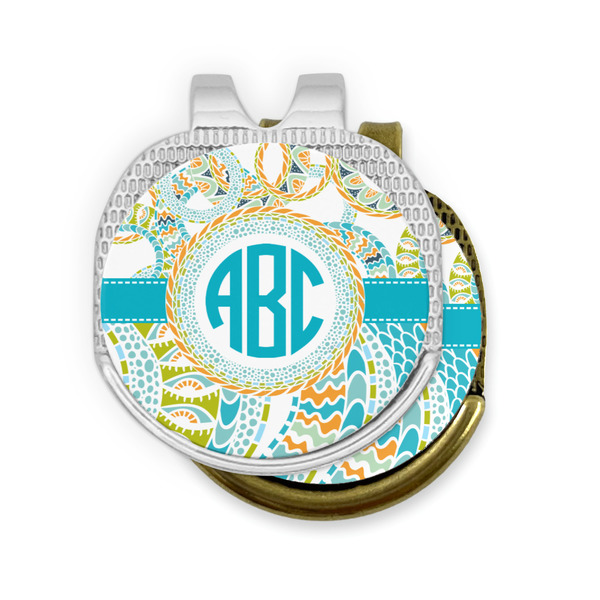 Teal Circles & Stripes Golf Ball Marker Hat Clip - PARENT/MAIN
