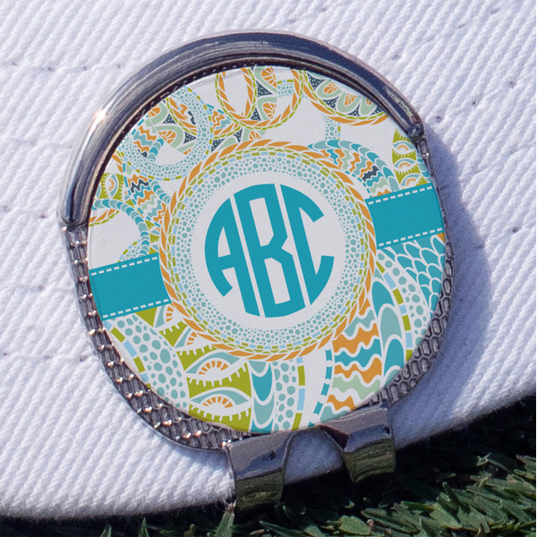 Custom Teal Circles & Stripes Golf Ball Marker - Hat Clip